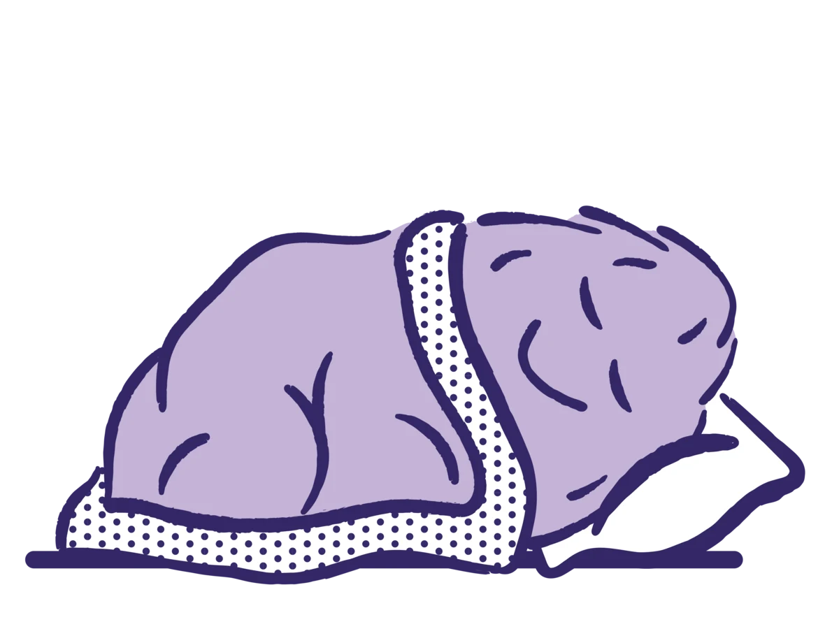 Illustration of the Winks mascot asleep under a blanket