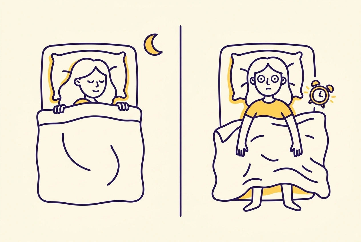Illustration comparing restful sleep with waking during the night